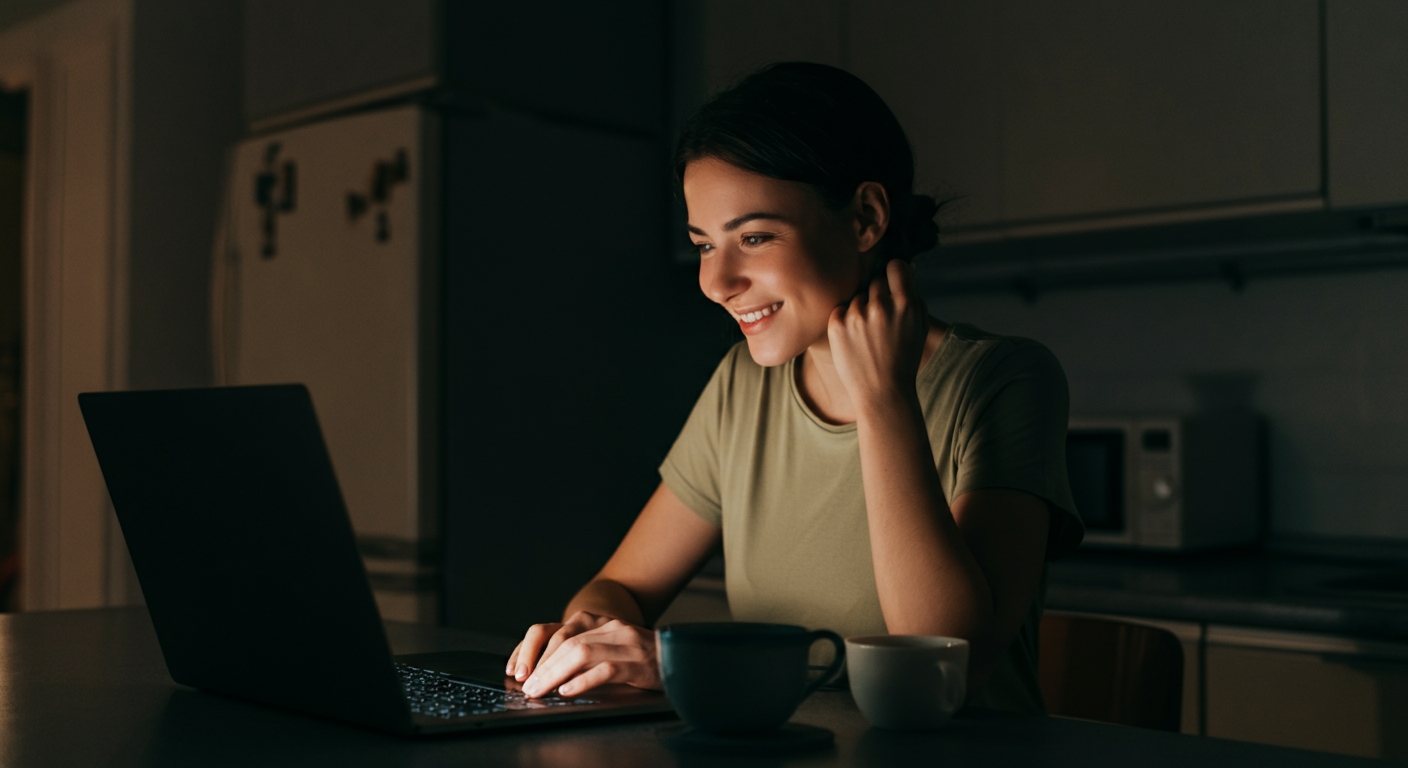 Woman researching 24/7 affordable housing information.
